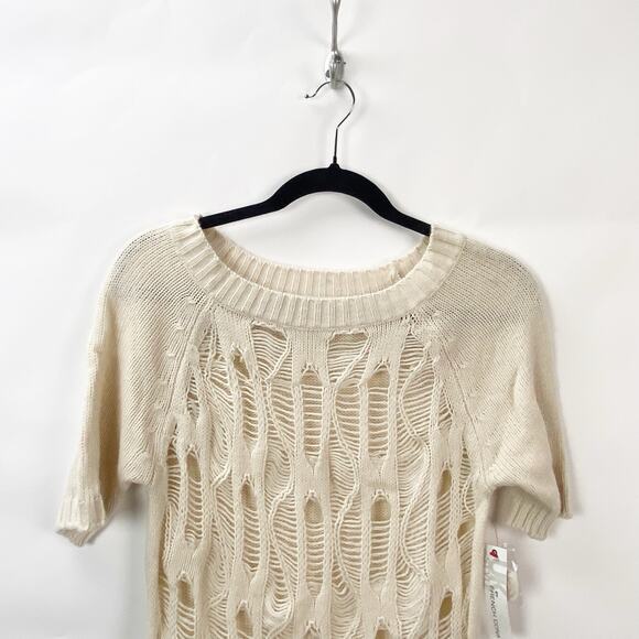 French Connection Small NWT Women Cream Knit Grudge Y2K Short Sleeve Sweater Top - Picture 2 of 9